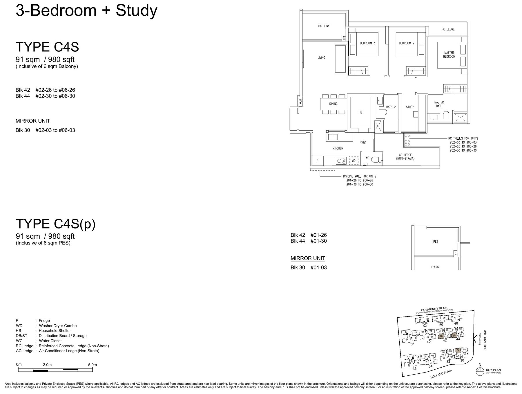 3 Bedroom Study (C4S) — 980 sqft floor plan
